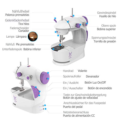 KPCB Mini Máquina de Coser Portatil y Versátil con Gran Mesa de Costura, Fácil de Usar y Práctica (Manual en Español)