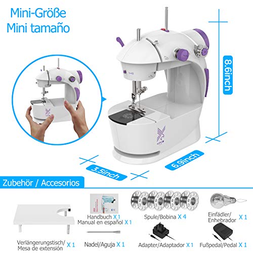 KPCB Mini Máquina de Coser Portatil y Versátil con Gran Mesa de Costura, Fácil de Usar y Práctica (Manual en Español)