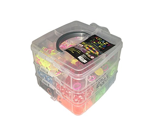 Krazy Looms - 3000 Bandas Box Set Pulseras Kit Incluye Gomas y Accesorios Caja de Tres Pisos