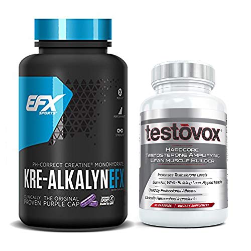 Kre Alkalyn EFX y Testovox Bundle | Potente pila de creatina monohidrato muscular constructor | Aumenta la testosterona, el rendimiento y la fuerza | Suplemento revolucionario de aminoácidos