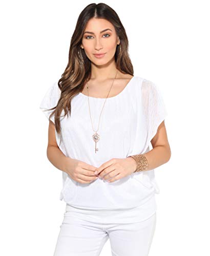 KRISP 6093-WHT-XLXXL, Blusa Mujer Ancha Barata Elegante Fiesta, Blanco (6093), XL/XXL (48)