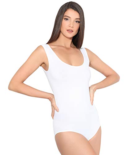 KRISP Body Mujer Tirantes Lycra Básico Top Moda, Blanco, S-M, 9832-WHT-SM