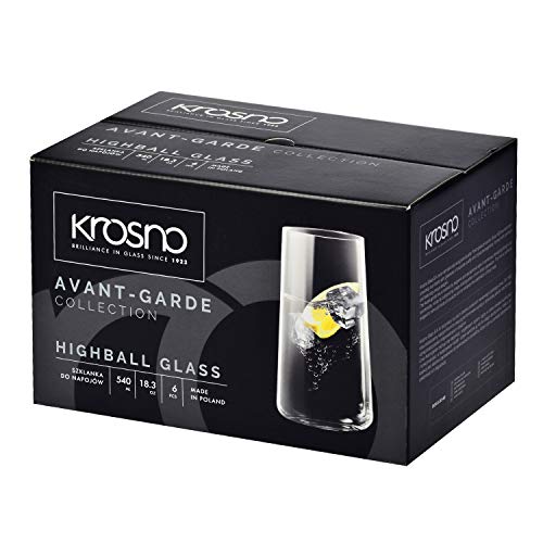 Krosno Grande Vasos de Agua Highball | Set 12 Piezas | 540 ML | Avant-Garde Collection Uso en Casa, Restaurante y en Fiestas | Apto para Microondas y Lavavajillas