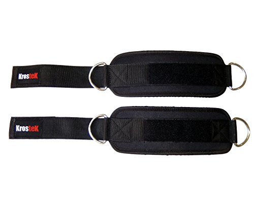 KrosteK Par de Tobilleras Profesionales con Doble Anillo de Acero para polea Baja y Hacer Ejercicios de glúteos y Caderas - Color Negro KrosteK Par de Tobilleras Profesionales con Doble Anillo de Acero para polea Baja y Hacer Ejercicios de glúteos y Caderas - Color Negro