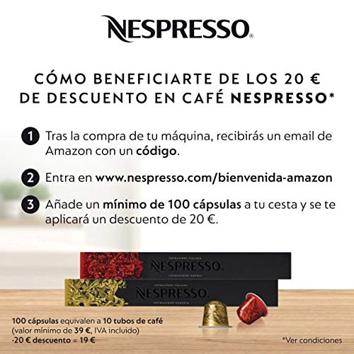Krups XN1005 Nespresso Inissia - Cafetera monodosis de cápsulas Nespresso, 19 bares, apagado automático, Color Rojo