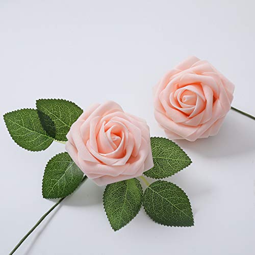 Ksnnrsng Flores Rosas Artificiales Espuma Rosa Falsa para Manualidades, Ramos de Novia, centros de Mesa, Despedidas de Soltera y Decoración del Hogar (25 Piezas, Rosa Claro)