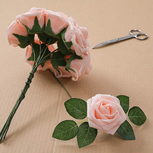 Ksnnrsng Flores Rosas Artificiales Espuma Rosa Falsa para Manualidades, Ramos de Novia, centros de Mesa, Despedidas de Soltera y Decoración del Hogar (25 Piezas, Rosa Claro)