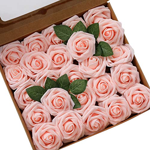 Ksnnrsng Flores Rosas Artificiales Espuma Rosa Falsa para Manualidades, Ramos de Novia, centros de Mesa, Despedidas de Soltera y Decoración del Hogar (25 Piezas, Rosa Claro)