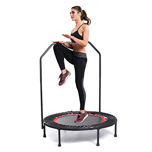 Kuingbhn Trampolín Interior Mini Trampolín Reboteador Carga Máxima 220 Libras Trampolín De Ejercicio con Pasamanos Ajustable para Interior/Jardín/Entrenamiento Cardiovascular Jardín