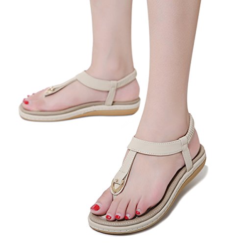 KUONUO Sandalias Mujeres Bohe Rhinestone Moda Plano Talla Grande Bohemia Sandalias Casuales Zapatos de Playa Sandalias Romanas Chanclas de Damas, Beige, 41 EU KUONUO Sandalias Mujeres Bohe Rhinestone Moda Plano Talla Grande Bohemia Sandalias Casuales Zapatos de Playa Sandalias Romanas Chanclas de Damas, Beige, 41 EU