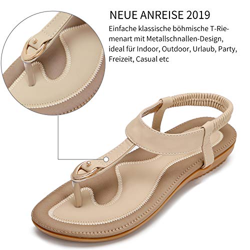 KUONUO Sandalias Mujeres Bohe Rhinestone Moda Plano Talla Grande Bohemia Sandalias Casuales Zapatos de Playa Sandalias Romanas Chanclas de Damas, Beige, 41 EU KUONUO Sandalias Mujeres Bohe Rhinestone Moda Plano Talla Grande Bohemia Sandalias Casuales Zapatos de Playa Sandalias Romanas Chanclas de Damas, Beige, 41 EU