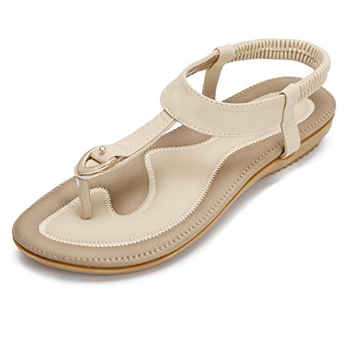 KUONUO Sandalias Mujeres Bohe Rhinestone Moda Plano Talla Grande Bohemia Sandalias Casuales Zapatos de Playa Sandalias Romanas Chanclas de Damas, Beige, 41 EU KUONUO Sandalias Mujeres Bohe Rhinestone Moda Plano Talla Grande Bohemia Sandalias Casuales Zapatos de Playa Sandalias Romanas Chanclas de Damas, Beige, 41 EU