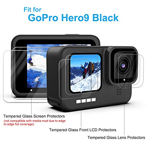 Kupton Protector de Pantalla para GoPro Hero 9 Black[6 Piezas],Protectores Pantalla de Vidrio Templado Ultra Claro y Lente y Pantalla Frontal LCD para GoPro 9 Black, Cada 2 Piezas