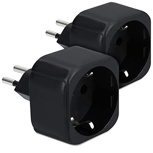 kwmobile 2 Adaptadores de Viaje Suiza Tipo J - 2X Adaptador Enchufe schuko - Conector para El Salvador Etiopía - Conectores de enchufes en Negro