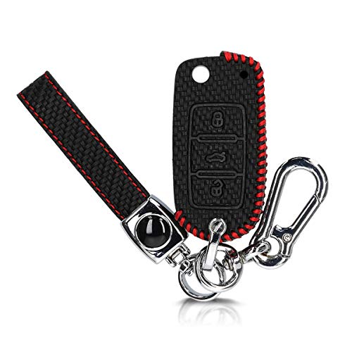 kwmobile Funda Compatible con VW Skoda Seat Llave de Coche de 3 Botones - Cubierta de Cuero sintético - Case para Mando y Control de Auto Carbono kwmobile Funda Compatible con VW Skoda Seat Llave de Coche de 3 Botones - Cubierta de Cuero sintético - Case para Mando y Control de Auto Carbono