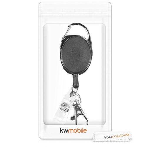 kwmobile Llavero retráctil con clip para tarjeta de identificación - Colgante con cable extensible - Llavero con soporte para tarjeta - En negro