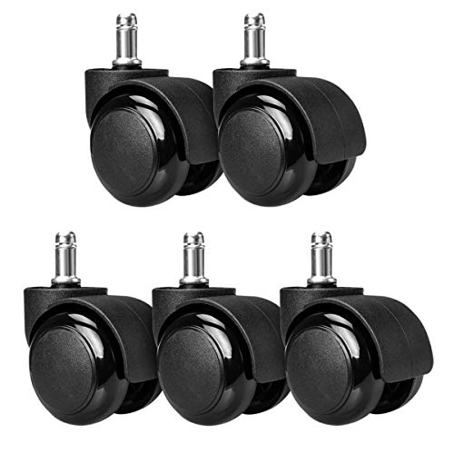 kwmobile Navaris Ruedas para Silla de Oficina de 10MM - Set de 5 Ruedas de 50MM de diámetro - Ruedas de Repuesto giratorias de Goma Anti rayaduras - Negro