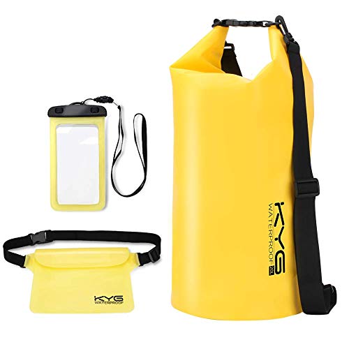 KYG Bolsa Estanca 20L Impermeable Seca Set de Bolsa Waterproof con Funda Táctil de Móvil y Bolsa Cintura para Playa y Deportes al Aire Rafting Kayak