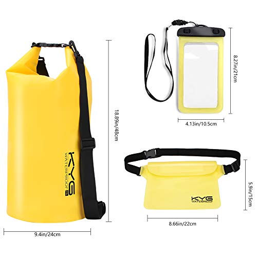 KYG Bolsa Estanca 20L Impermeable Seca Set de Bolsa Waterproof con Funda Táctil de Móvil y Bolsa Cintura para Playa y Deportes al Aire Rafting Kayak