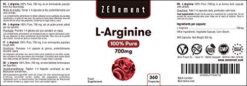 L-Arginina 100% Pura, 700 mg, 360 Cápsulas | Vasodilatador, favorece el rendimiento atlético y el desarrollo muscular | Vegano, libre de aditivos, sin Gluten L-Arginina 100% Pura, 700 mg, 360 Cápsulas | Vasodilatador, favorece el rendimiento atlético y el desarrollo muscular | Vegano, libre de aditivos, sin Gluten