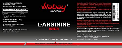 L-Arginine 1000 dosis altas - hecho en alemana, adecuado para personas alérgicas (60 tabletas)