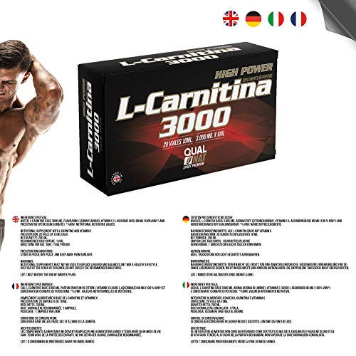 L Carnitina 3000-20 viales | Líquida | L-carnitina Con Vitamina C | Suplemento Deportivo - Qualnat