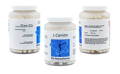 L-Carnitina capsulas - 1 cápsula con 500 mg de L-Carnitina, dosis altas, 160 cápsulas, de Alemania, suministro de 2 meses