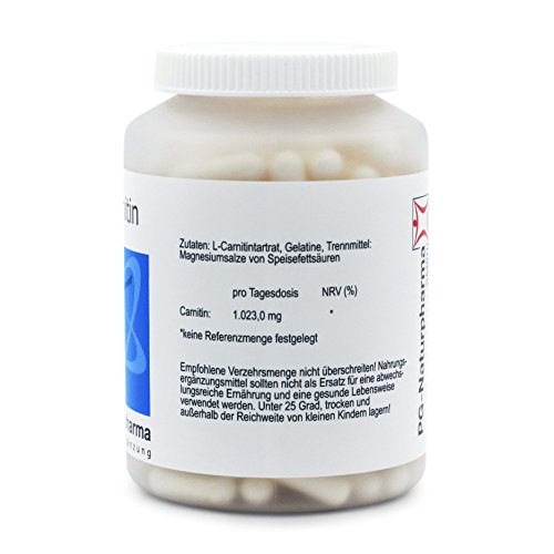 L-Carnitina capsulas - 1 cápsula con 500 mg de L-Carnitina, dosis altas, 160 cápsulas, de Alemania, suministro de 2 meses