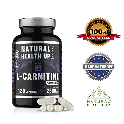 L-Carnitina (Carnipure) Natural Health Up para el entrenamiento – Quemagras para la rutina deportiva – 120 cápsulas vegetales (2500 MG Dosis diaria)