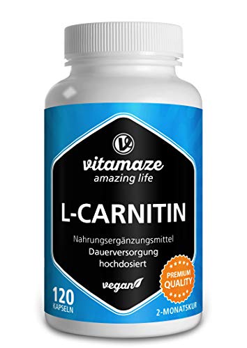 L-Carnitina de Alta Dosis y Vegana, 680 mg de L-Carnitina Pura por Día, 120 Cápsulas durante 2 Meses, Suplemento Natural sin Aditivos, Calidad Alemana