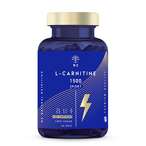 L-CARNITINA Natural 1500 Complemento L Carnitina Quemagrasas Mejora Energía Resistencia Rendimiento Deportivo Ayuda Adelgazar. 120 Cápsulas Vegetal 1500 mg CE Certificado VEGANO.N2 Natural Nutrition