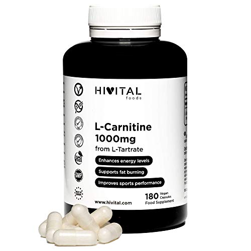 L-Carnitina pura 1000 mg | 180 cápsulas veganas | La L Carnitina ayuda a perder peso y quemar grasa. Aumenta la resistencia y la energía, mejorando la musculatura y el rendimiento deportivo