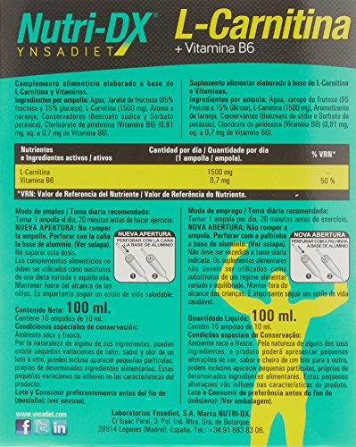 L Carnitina + Vitamina B6 - 1500 mg por ampolla -L-carnitina NutriDX L Carnitina + Vitamina B6 - 1500 mg por ampolla -L-carnitina NutriDX
