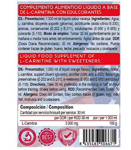 L-CARNITINE Liquida 3000mg - Quemador de Grasa - American Suplement - 1litro