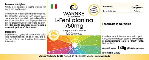 L-Fenilalanina 750mg – Vegana – Aminoácido – 120 comprimidos