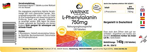L-Fenilalanina 750mg – Vegana – Aminoácido – 120 comprimidos