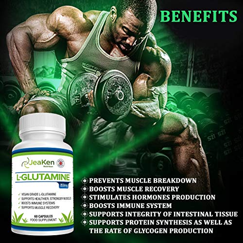 L GLUTAMINA CAPSULAS SIN GLUTEN - Suplementos para Ganar Masa Muscular y Recuperador Muscular - Glutamina Polvo Aminoacidos Esenciales para la Producción de Hormonas - 60 Proteina Vegana Cápsulas