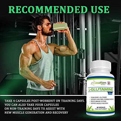 L GLUTAMINA CAPSULAS SIN GLUTEN - Suplementos para Ganar Masa Muscular y Recuperador Muscular - Glutamina Polvo Aminoacidos Esenciales para la Producción de Hormonas - 60 Proteina Vegana Cápsulas
