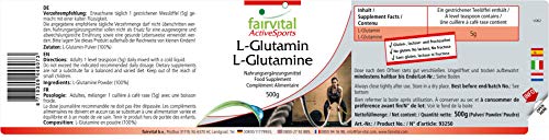 L-Glutamina en polvo - 100% PURA y VEGANA - Dosis elevada - Aminoácido esencial - 500 gramos - Suministro para 100 días - Calidad Alemana