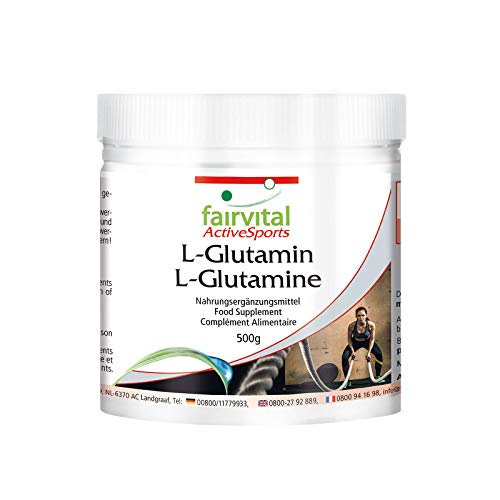 L-Glutamina en polvo - 100% PURA y VEGANA - Dosis elevada - Aminoácido esencial - 500 gramos - Suministro para 100 días - Calidad Alemana