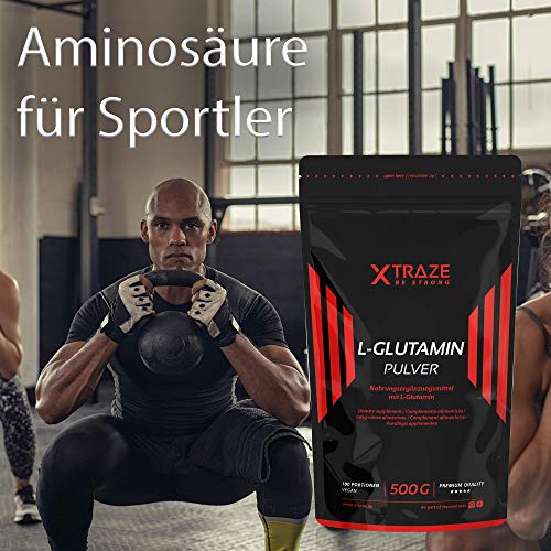 L-Glutamina en Polvo 500 g, Sin Sabor Alta Dosis Vegana, 100% Pura, Natural Suplemento sin Aditivos Innecesarios, Made in Germany, Aminoácido para el Entrenamiento con Pesas, Musculación, Fitness