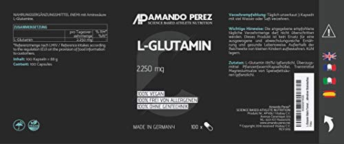 L-Glutamine Matrix Formula - 2250 mg por dosis - 100 cápsulas - High-Loseta-Glutamina