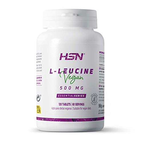 L-Leucina de HSN | 2000mg por Dosis Diaria | Aminoácido Esencial | Suplemento Deportivo Recuperador Muscular y Ganar Masa Muscular | 100% Vegano, Sin Gluten, Sin Lactosa, 120 Tabletas