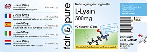 L-Lisina 500 mg - Vegana - Aminoácido esencial - Alta pureza - 90 Cápsulas