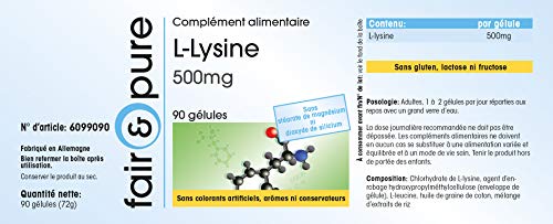L-Lisina 500 mg - Vegana - Aminoácido esencial - Alta pureza - 90 Cápsulas