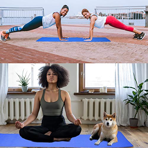 L LONGANCHANG Esterilla Yoga Deporte, Antideslizante TPE Ecológico Yoga Mat, Colchoneta Gimnasia Fitness Alfombrilla Gimnasio para Ejercicio en Casa, con Bolsa y Toalla, 183 x 61 x 0,6 CM, Azul