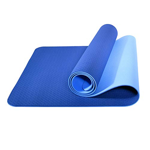 L LONGANCHANG Esterilla Yoga Deporte, Antideslizante TPE Ecológico Yoga Mat, Colchoneta Gimnasia Fitness Alfombrilla Gimnasio para Ejercicio en Casa, con Bolsa y Toalla, 183 x 61 x 0,6 CM, Azul