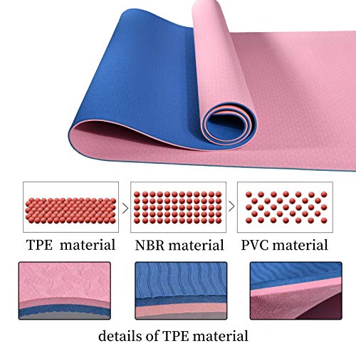 L LONGANCHANG Esterilla Yoga Deporte, Antideslizante TPE Ecológico Yoga Mat, Colchoneta Gimnasia Fitness Alfombrilla Gimnasio para Ejercicio en Casa, con Bolsa y Toalla, 183 x 61 x 0,6 CM, Rosa