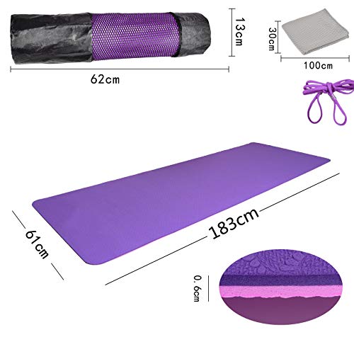 L LONGANCHANG Esterilla Yoga Deporte, Antideslizante TPE Ecológico Yoga Mat, Colchoneta Gimnasia Fitness Alfombrilla Gimnasio para Ejercicio en Casa, con Bolsa y Toalla, 183 x 61 x 0,6 CM, Violeta L LONGANCHANG Esterilla Yoga Deporte, Antideslizante TPE Ecológico Yoga Mat, Colchoneta Gimnasia Fitness Alfombrilla Gimnasio para Ejercicio en Casa, con Bolsa y Toalla, 183 x 61 x 0,6 CM, Violeta