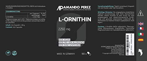 L-ornithine – 2250mg – aminoácidos anabólicos para atletas de rendimiento y Bodybuilder – 100 cáps.